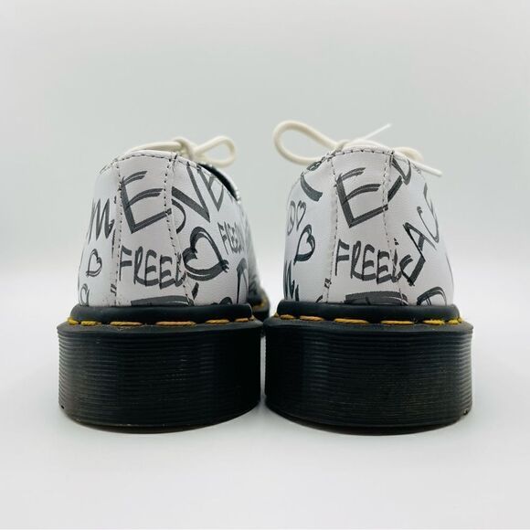 Dr. Martens White Peace Love Freedom 1461 6 Eye Oxford Shoes - Picture 3 of 6